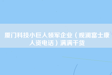 厦门科技小巨人领军企业（观澜富士康人资电话）满满干货-第1张图片-观澜富士康官方直招